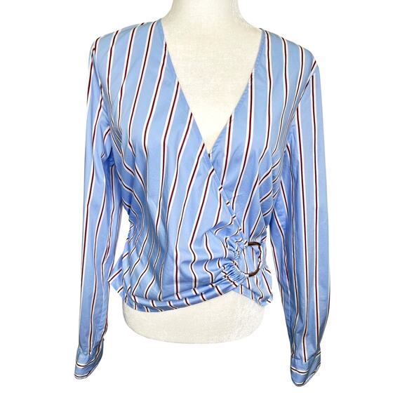 Veronica Beard Tops - Veronica Beard Ozzie Blue Brick Striped V-Neck Long Sleeve Blouse Large Size 10